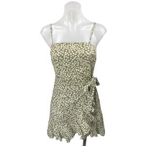 Princess Polly Green White Floral Sleeveless Camisole Tank Wrap Mini Dress 4